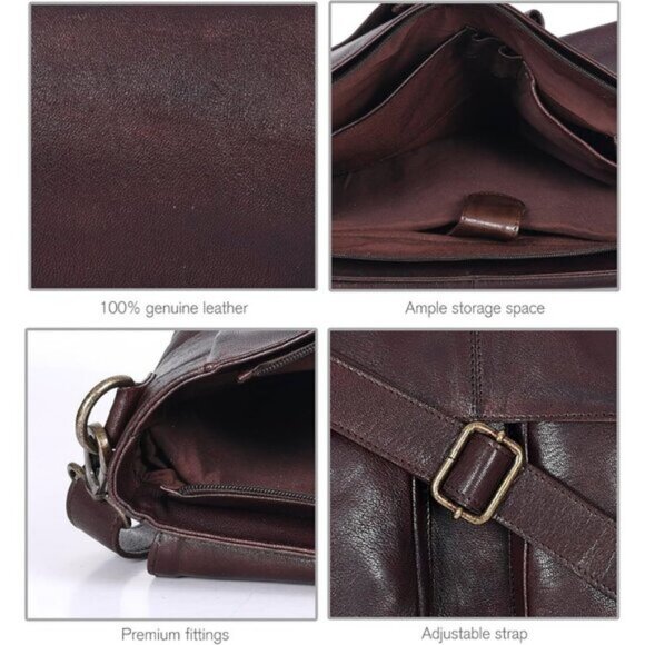 ⚡Men and Women Walnut Oak Leathers Laptop Briefcase Messenger Bag - Picture 3 of 7